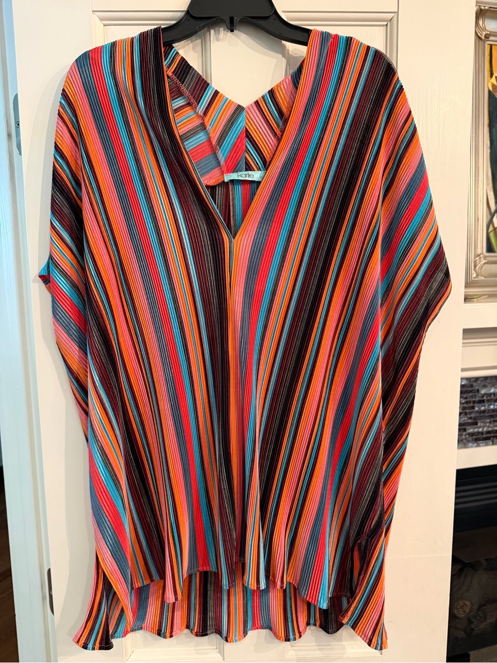 Karlie Multicolor Stripe V-Neck Tunic - Turquoise, Orange, Pink, Brown